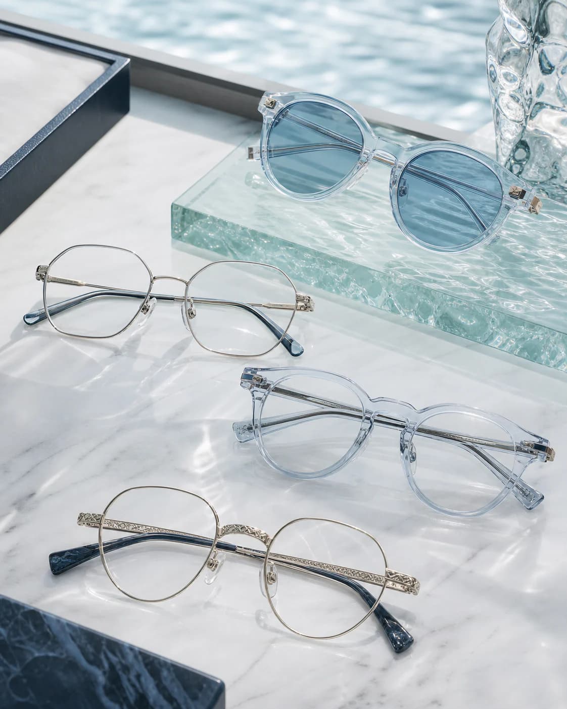 Concept image of blue-lens eyewear details